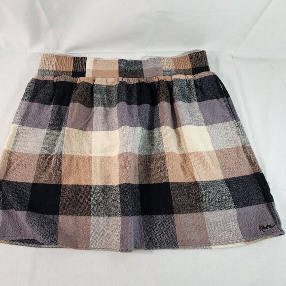 Kavu Women’s Sz LARGE Plaid Skirt All Cotton Designer Fashion Pull On Stretch - Picture 1 of 10